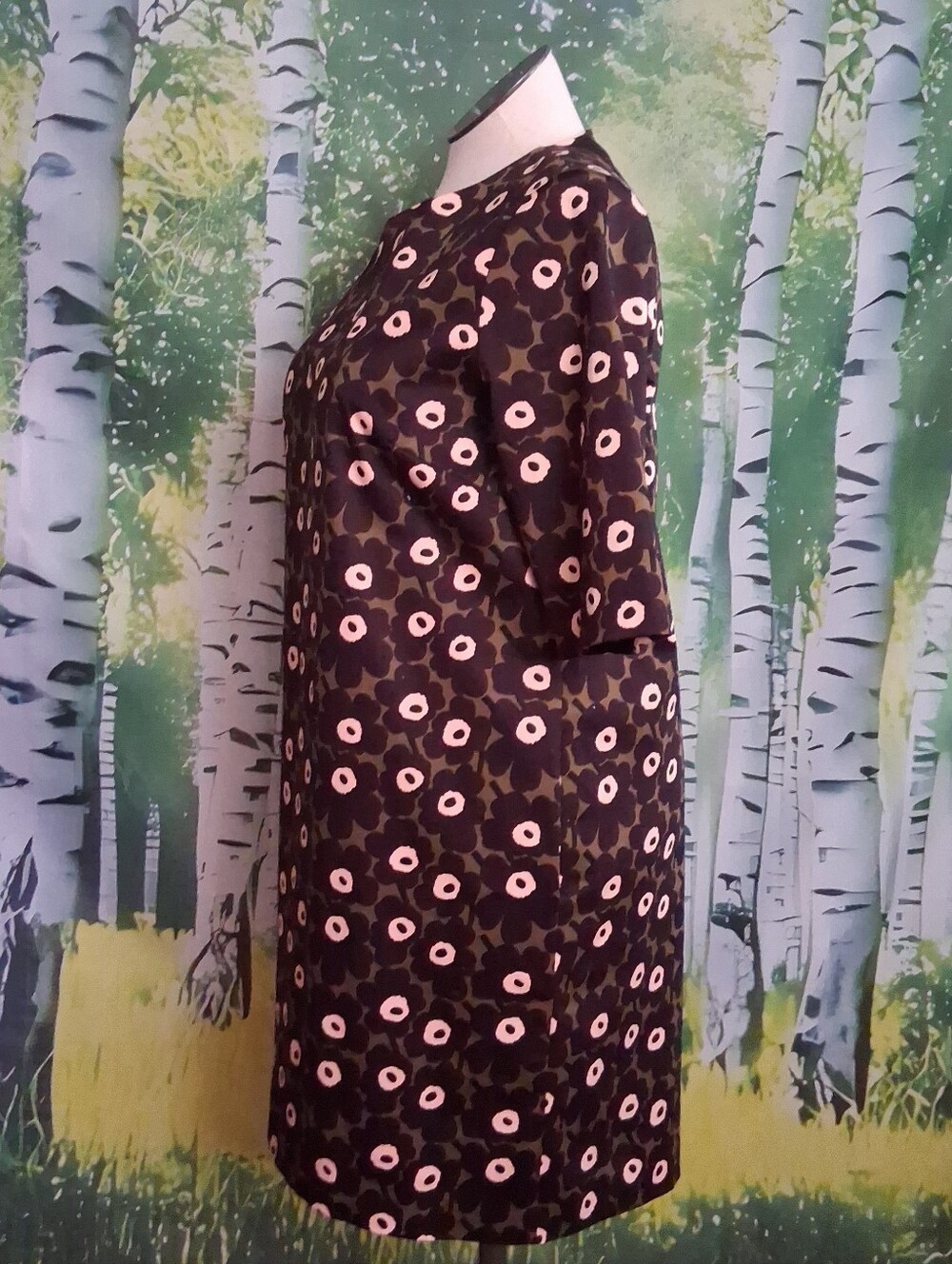 Marimekko "Pieni Unikko" Purple and Green Short Sleeve Floral Cotton Mini Dress - Picture 4 of 6